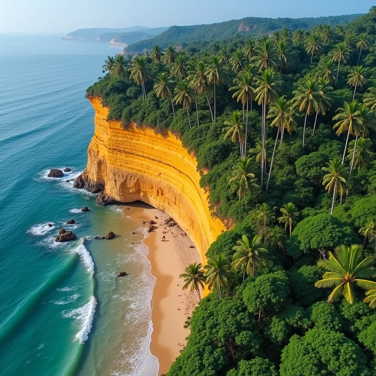 Vista aérea da Praia do Gunga com suas falésias coloridas.