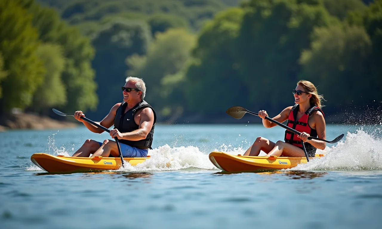 Adultos praticando esportes aquáticos no Club Med Lake Paradise.