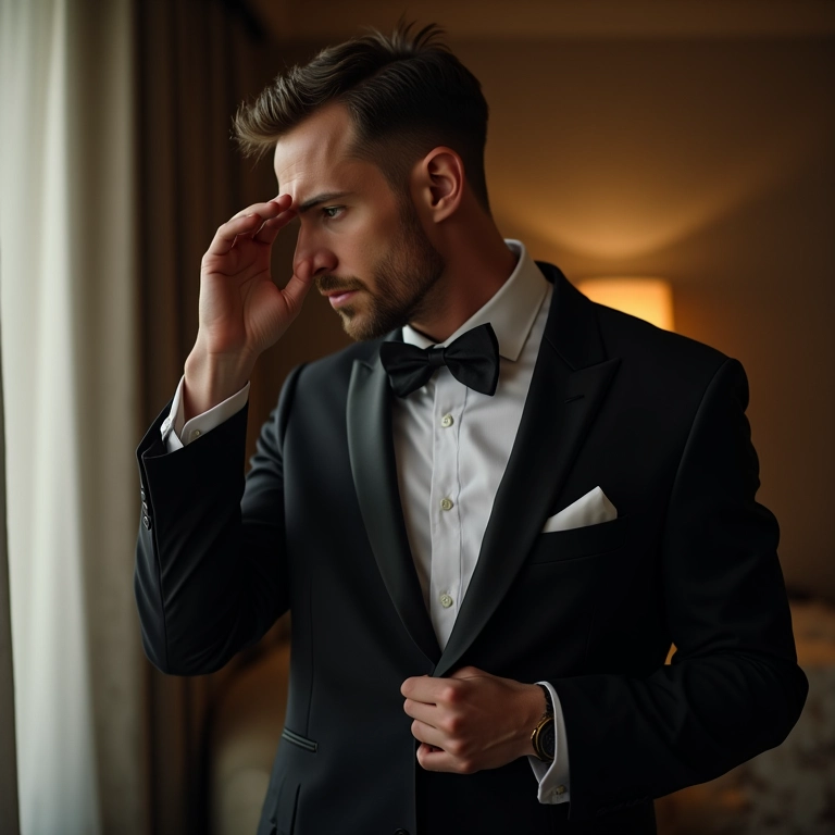 Alfaiate ajusta o caimento perfeito do terno em noivo de meia-idade.