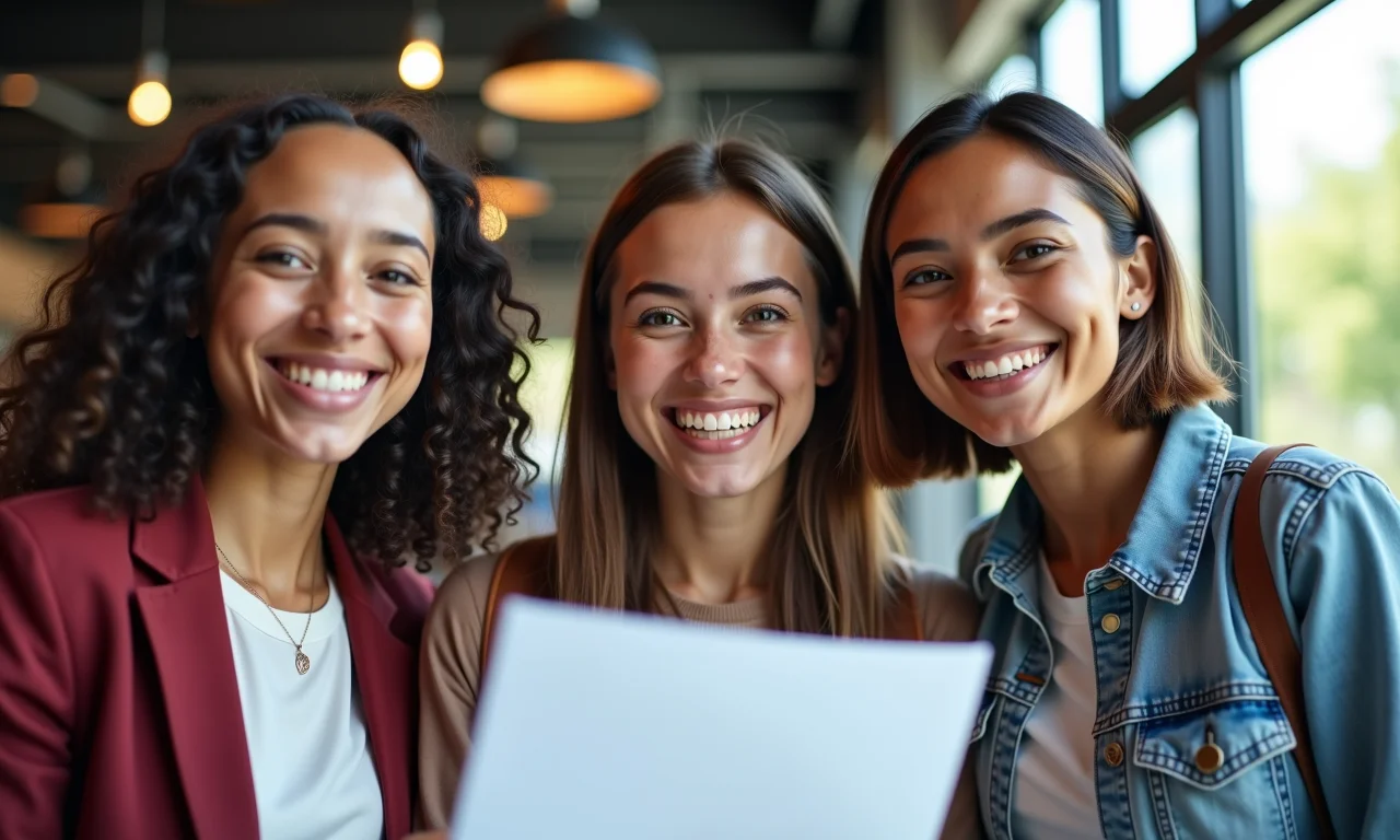 Alunos comemorando mensalidades acessíveis na faculdade de pedagogia EAD.