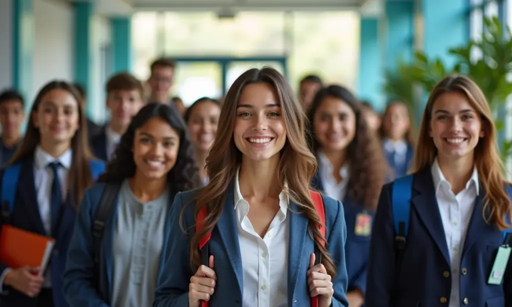 Escola Pública vs Particular: Uma Análise Completa Alunos diversos em ambiente escolar moderno, simbolizando a escolha entre escola pública e particular.