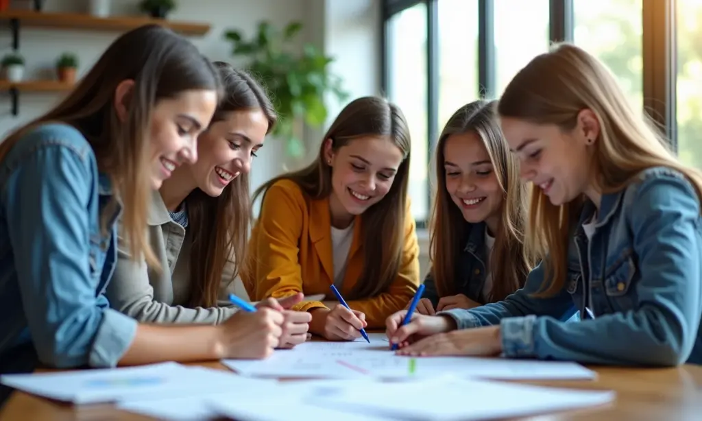 Novo Ensino Médio: O que Mudou na Prática para Você Alunos do ensino médio colaborando em projeto escolar.