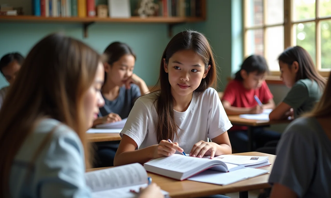 Alunos estudando para o Novo ENEM com materiais de estudo.