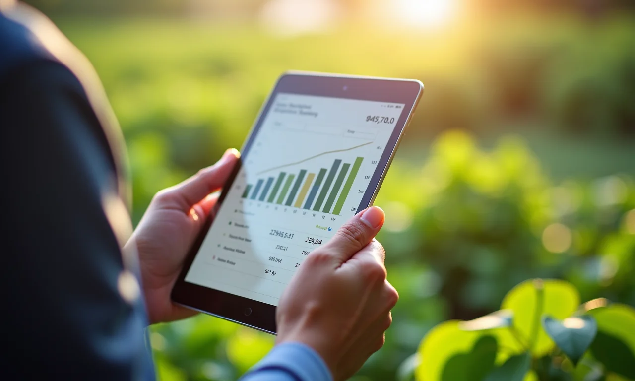 Analista financeiro calculando fluxo de caixa descontado em ambiente Farm Rio.