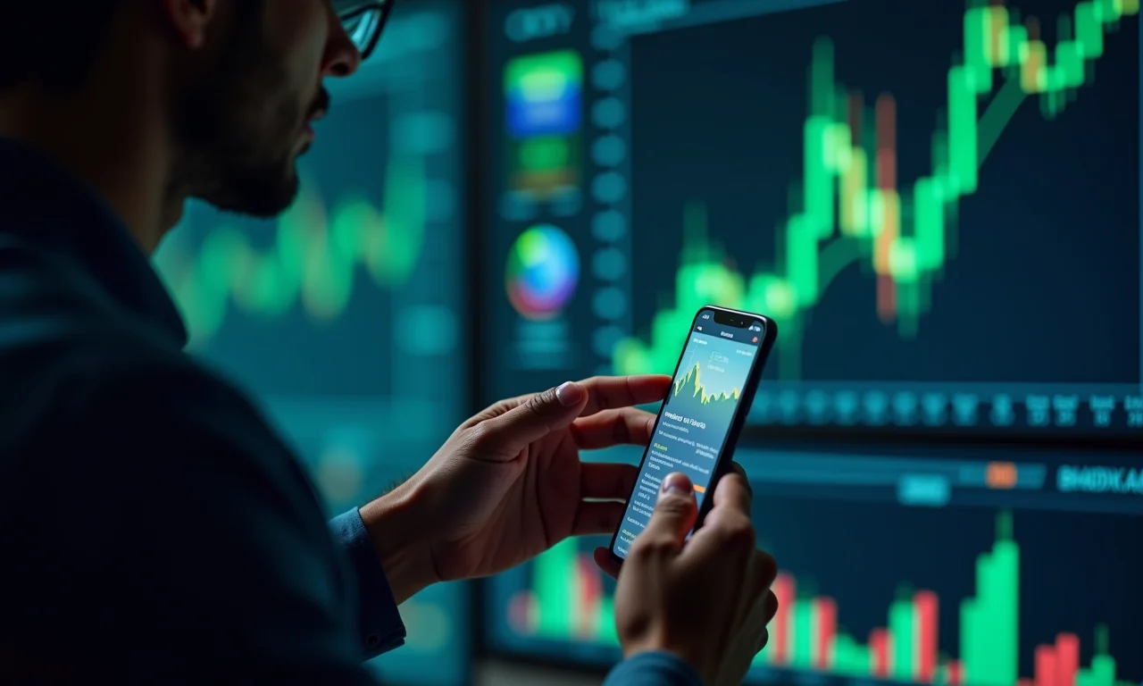 Analista financeiro estudando dados do mercado de semicondutores com gráficos e a bandeira do Brasil.