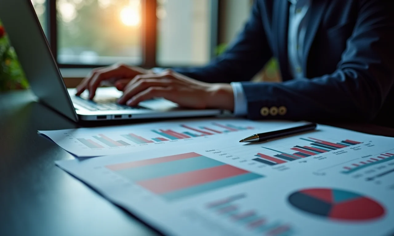 Analista financeiro examinando dados de mercado.