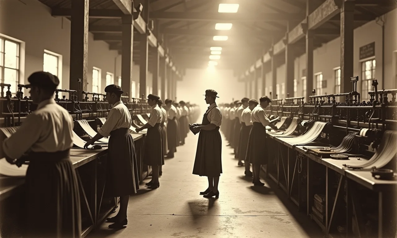 Antiga fábrica têxtil no Brasil, início do século XX.