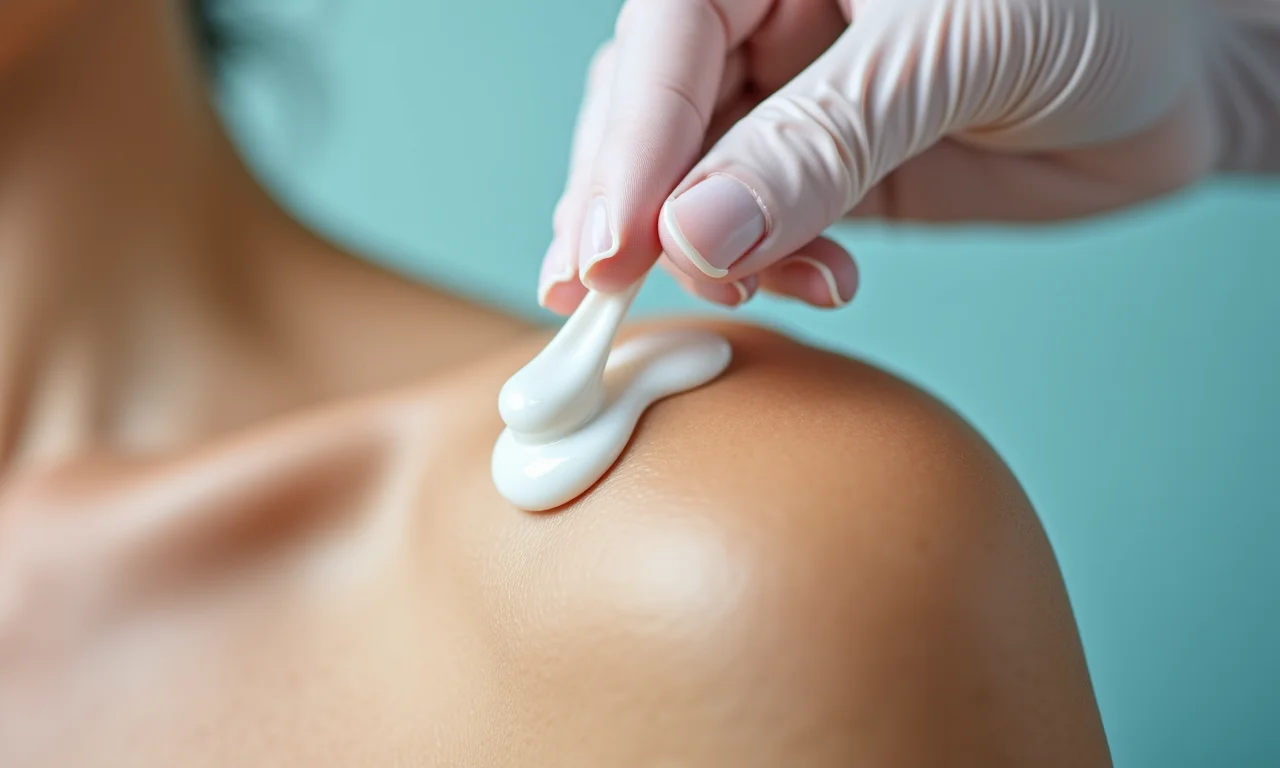 Aplicação de creme de Acetato na pele, demonstrando o uso tópico.