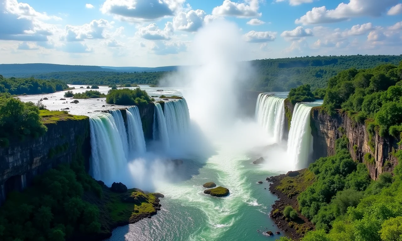 As Cataratas do Iguaçu, na fronteira Brasil-Argentina, exibem suas cores vibrantes e a força da natureza.
