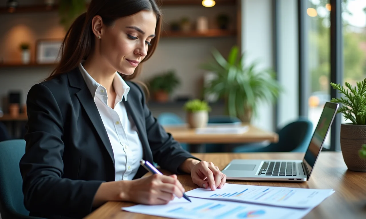 Assistente preparando apresentações e analisando dados.