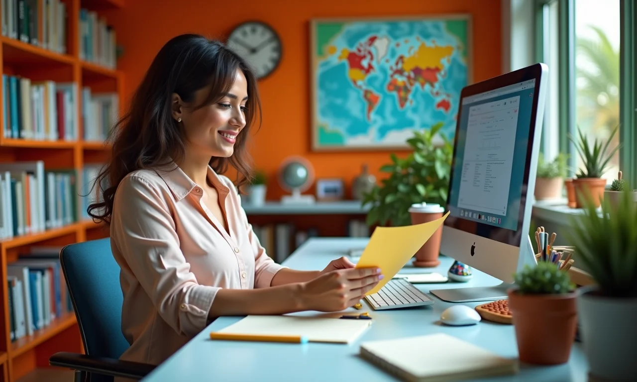 Auxiliar organizando documentos e tarefas em escritório.