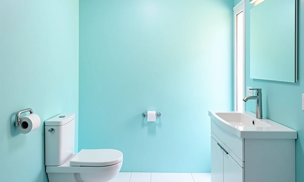 Banheiro pequeno com paredes claras para ampliar o espaço.