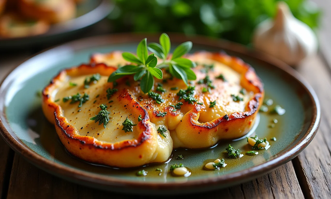 Berbigão à provençal com ervas e alho em prato rústico.