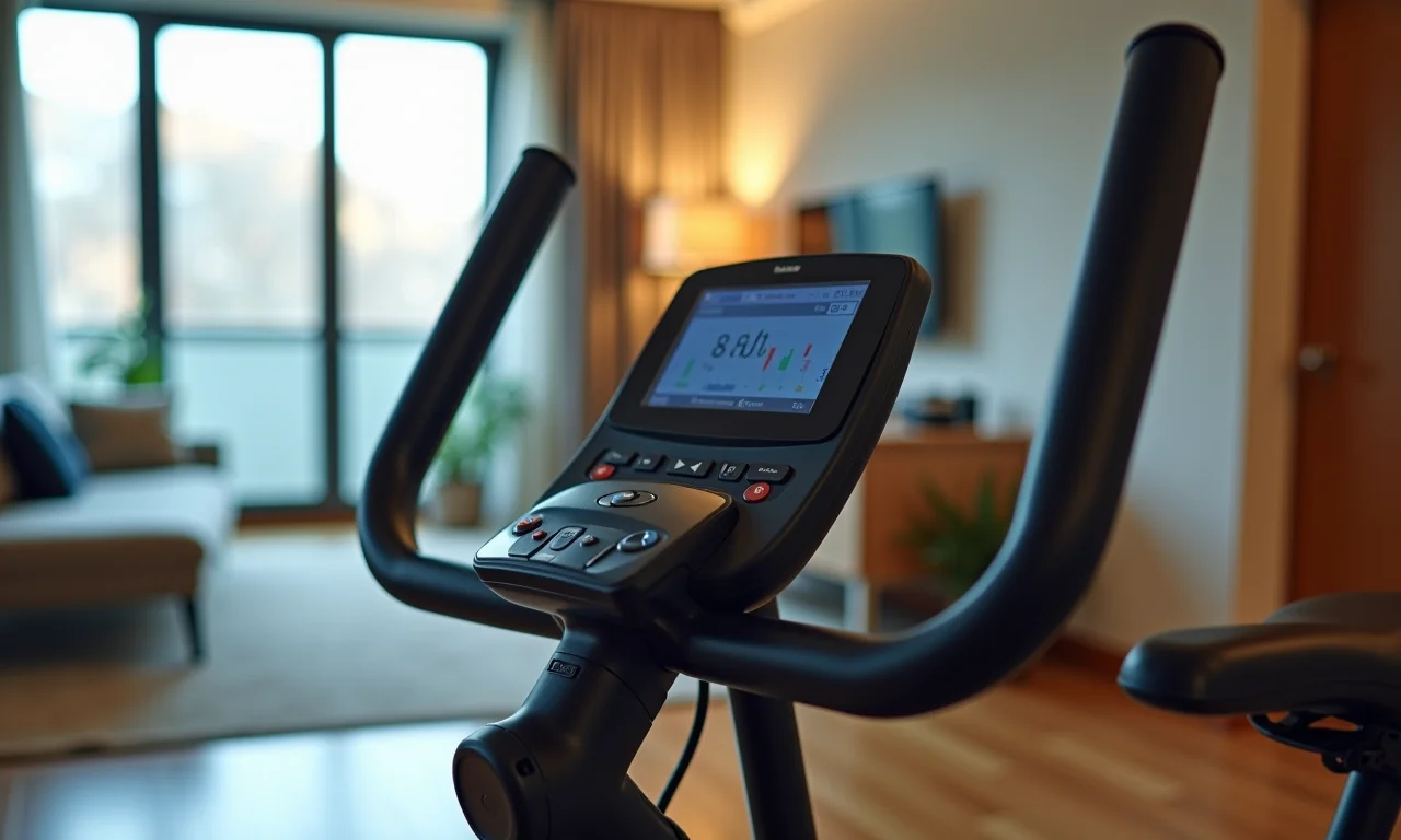 Bicicleta ergométrica magnética com painel de controle mostrando os níveis de resistência.
