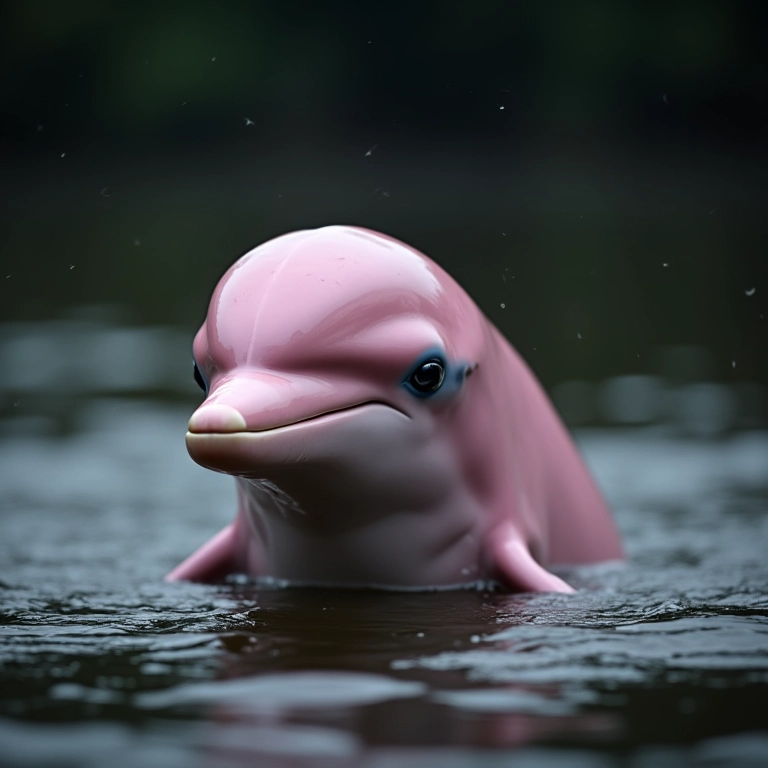 Boto-cor-de-rosa emergindo do rio Amazonas, mostrando sua natureza curiosa.