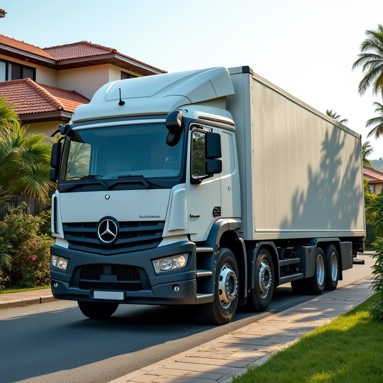 Caminhão de coleta retirando eletrodomésticos antigos de residência.