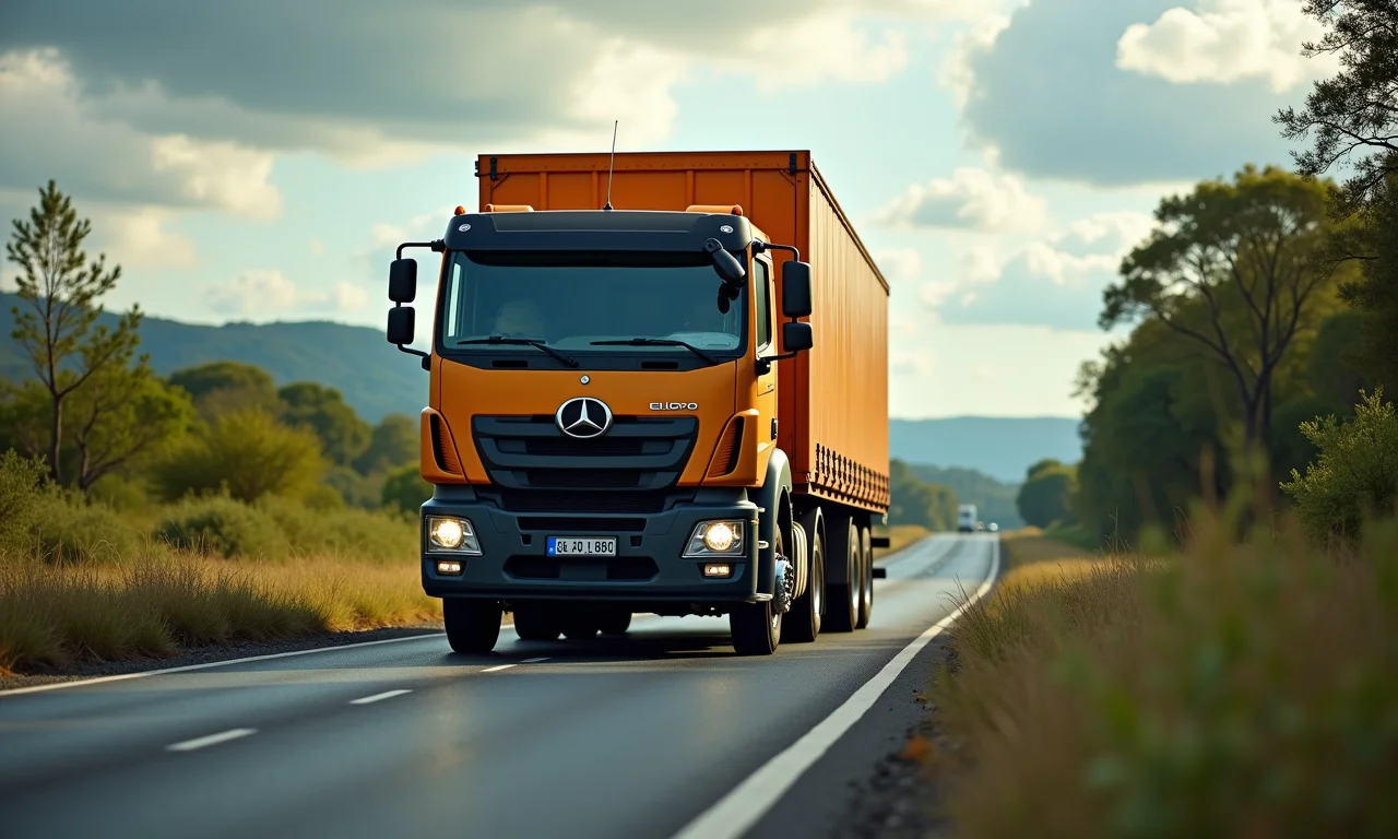 Caminhão toco quebrado na estrada, representando uma desvantagem.