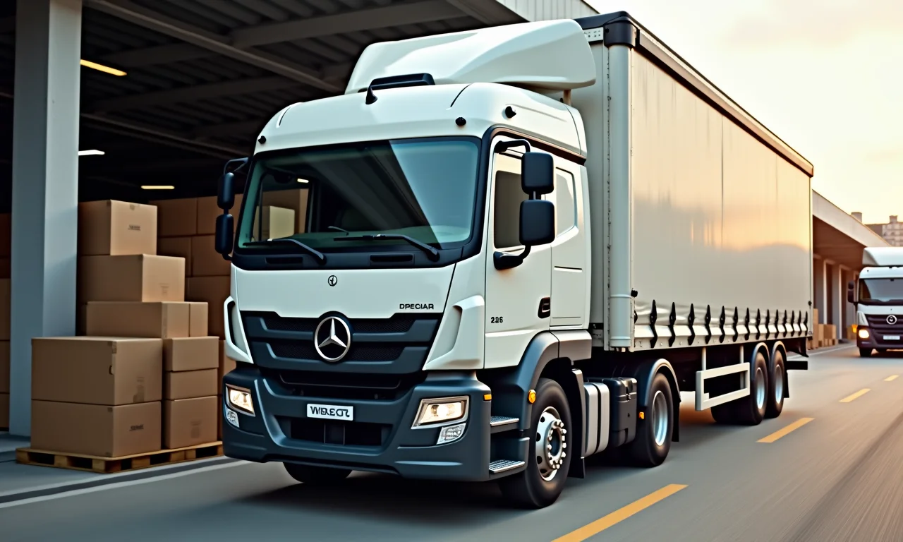 Caminhão toco sendo carregado, destacando sua manobrabilidade.