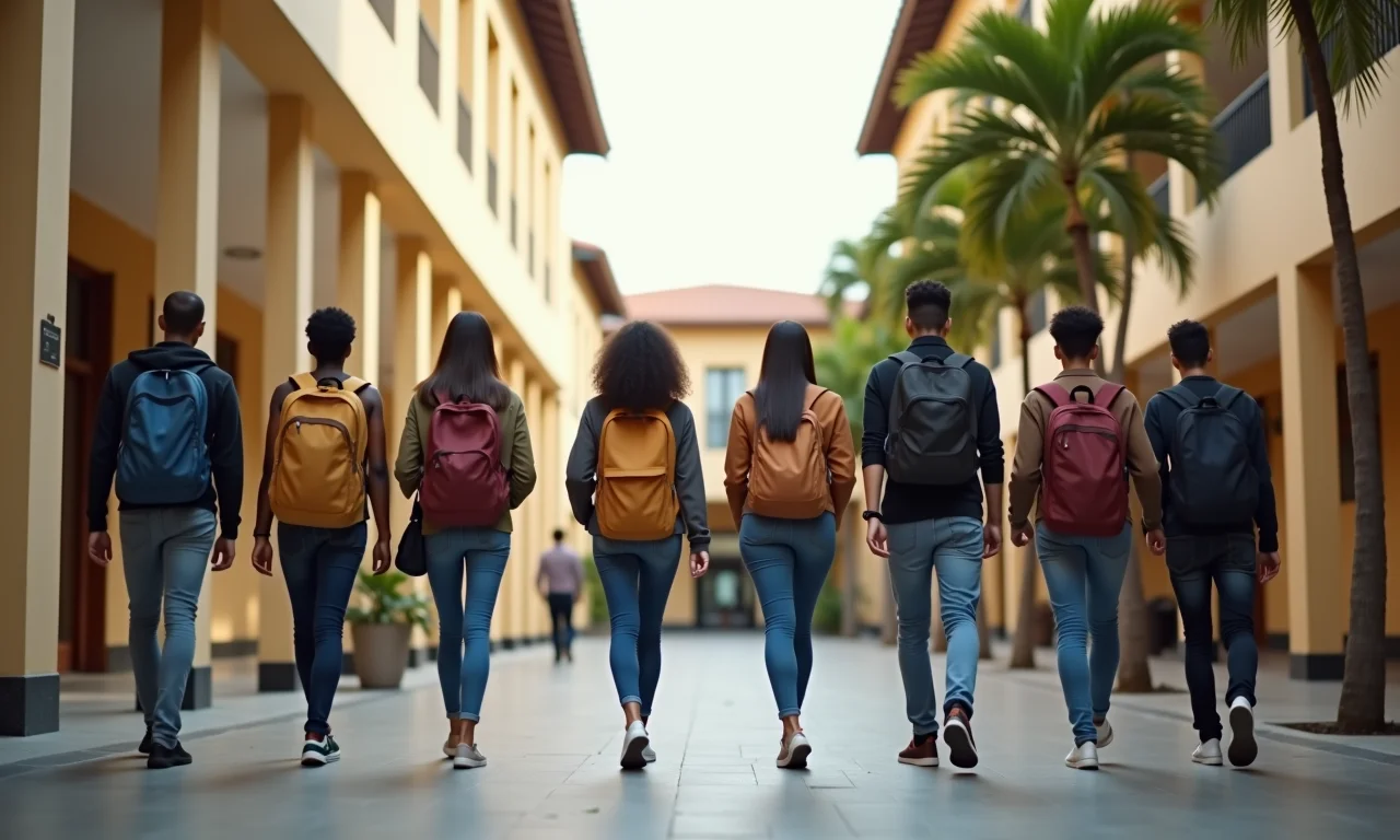 Campus universitário com estudantes diversos, representando o crescimento do número de alunos.