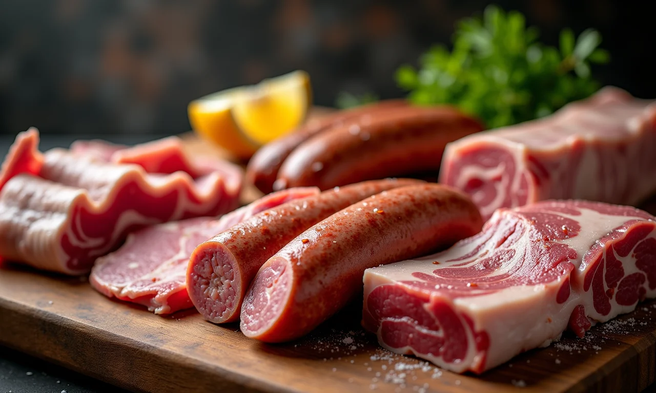 Carnes frescas selecionadas para a feijoada.