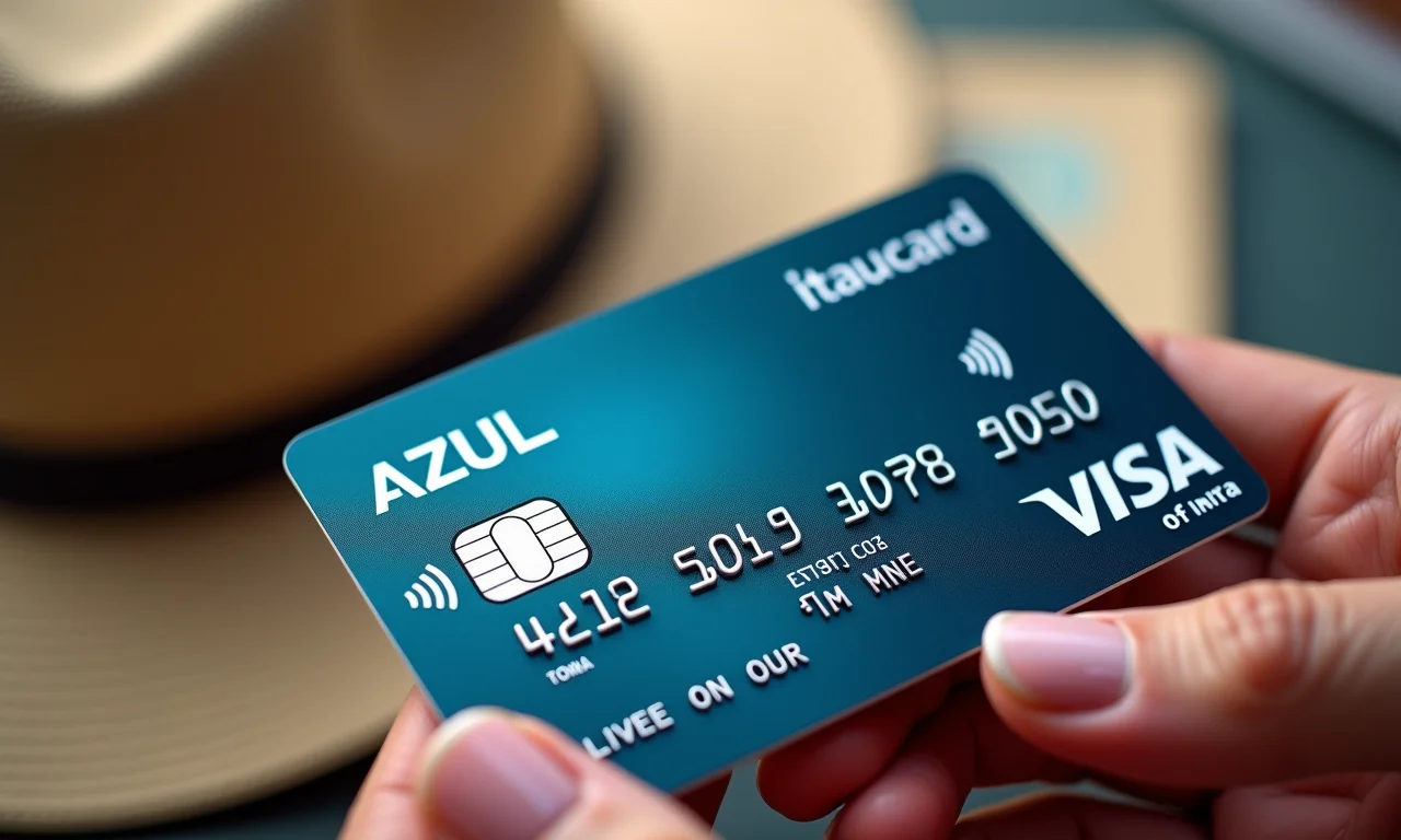 Cartão Azul Itaucard Visa Infinite em close-up.