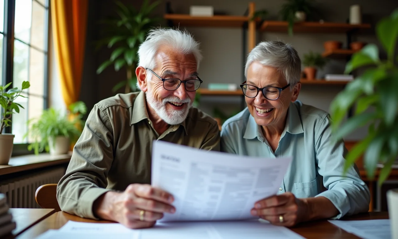Casal de idosos brasileiros analisando taxas e custos de fundos de pensão em casa.