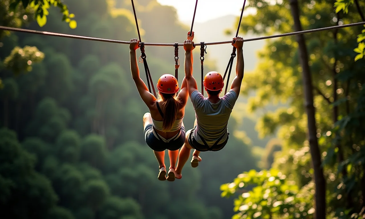 Casal praticando tirolesa na Pedra Azul, Espírito Santo.
