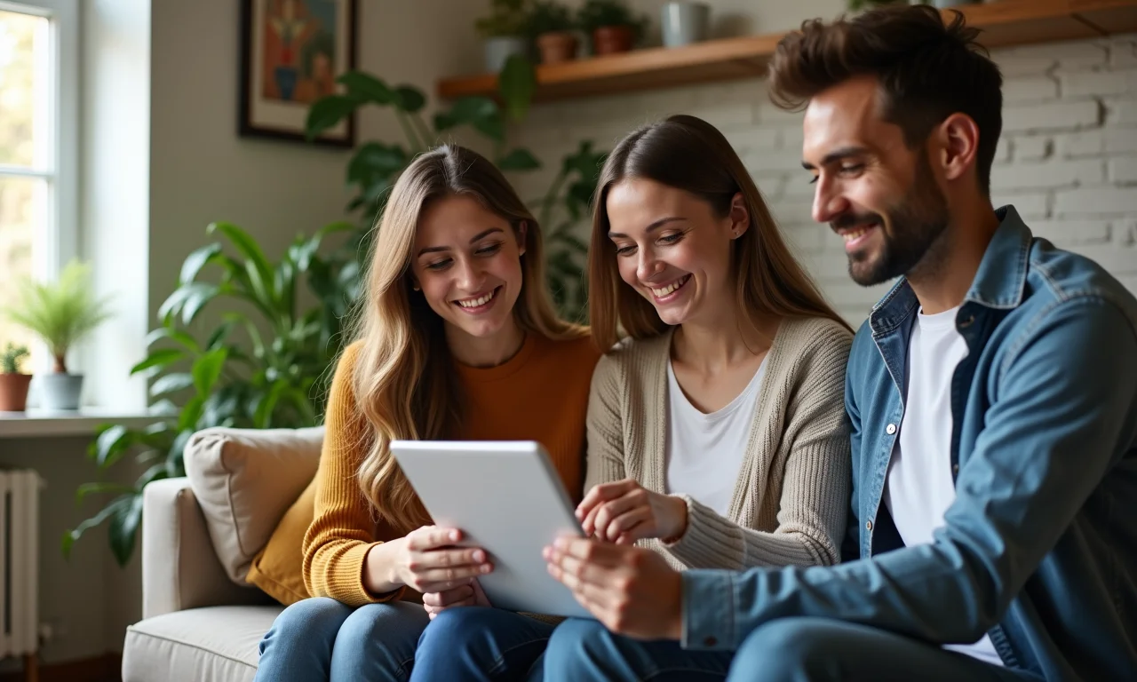 Casal revisando o orçamento familiar em sala aconchegante com decoração brasileira.
