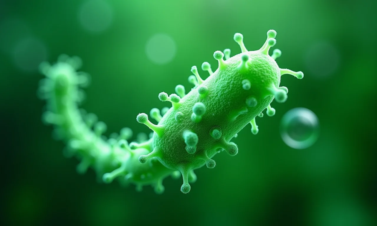 Cianobactérias realizando fotossíntese oxigênica e liberando bolhas de oxigênio.