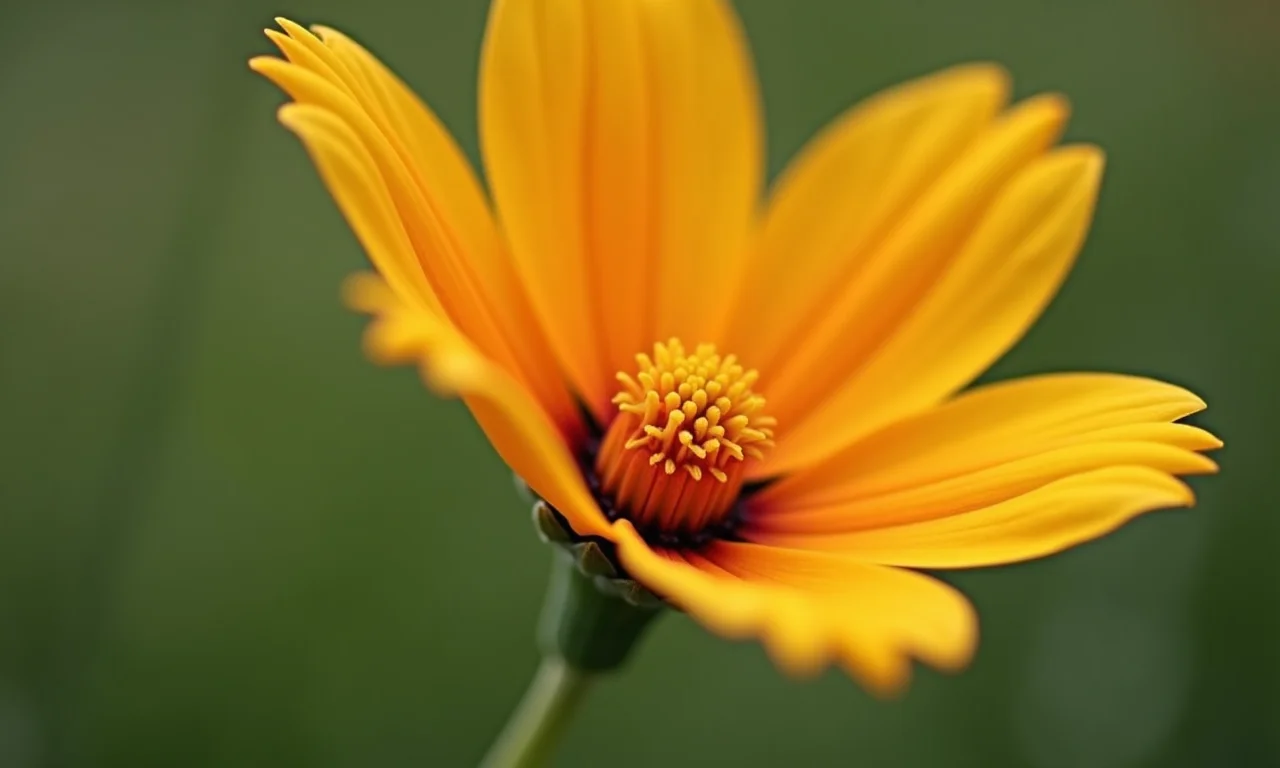 Close-up de uma única flor vibrante com fundo desfocado.
