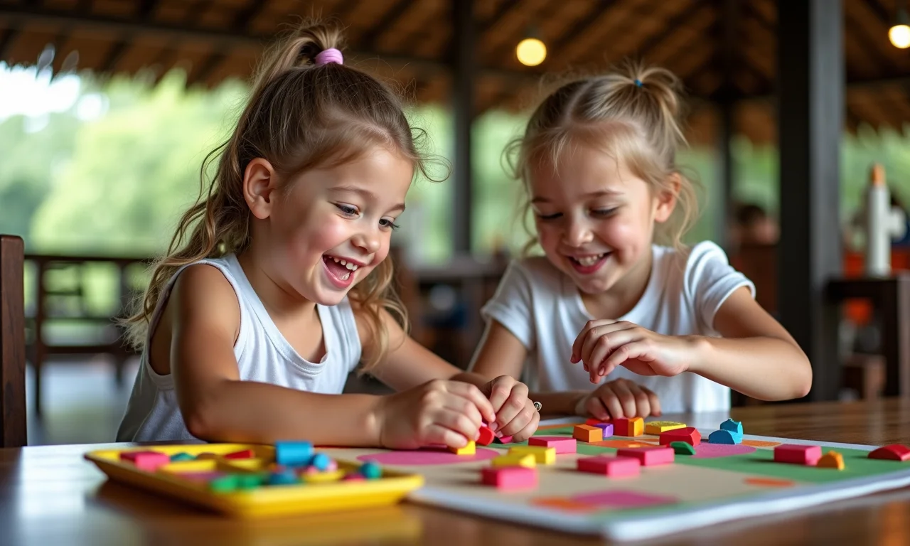 Clube infantil em resort com jogos e atividades.