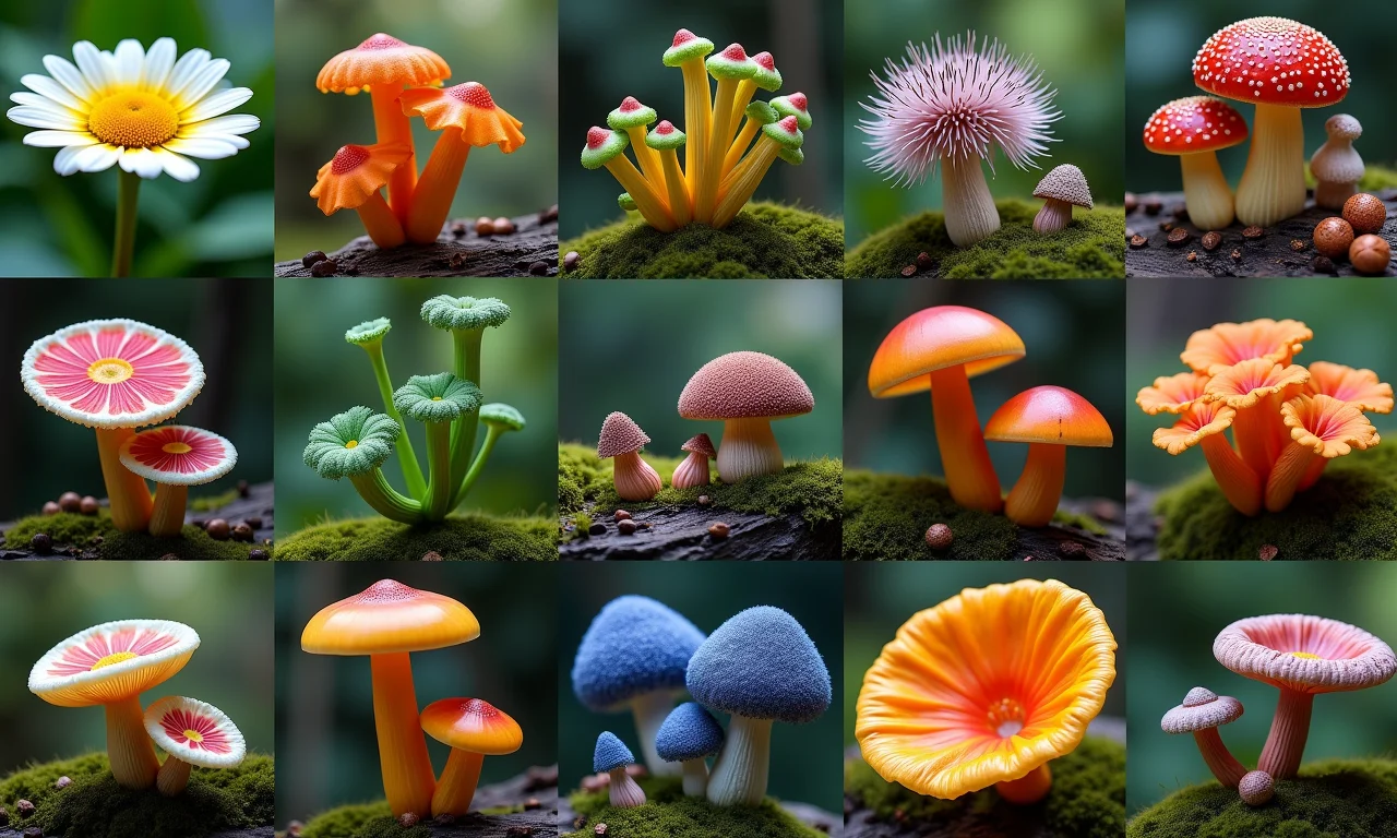 Colagem de plantas, animais e fungos, exemplos de organismos pluricelulares.