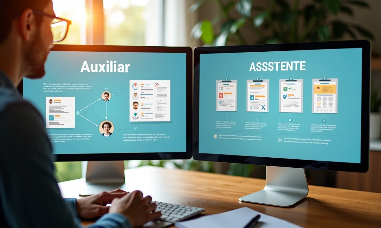 Comparativo visual das tarefas de auxiliar e assistente.