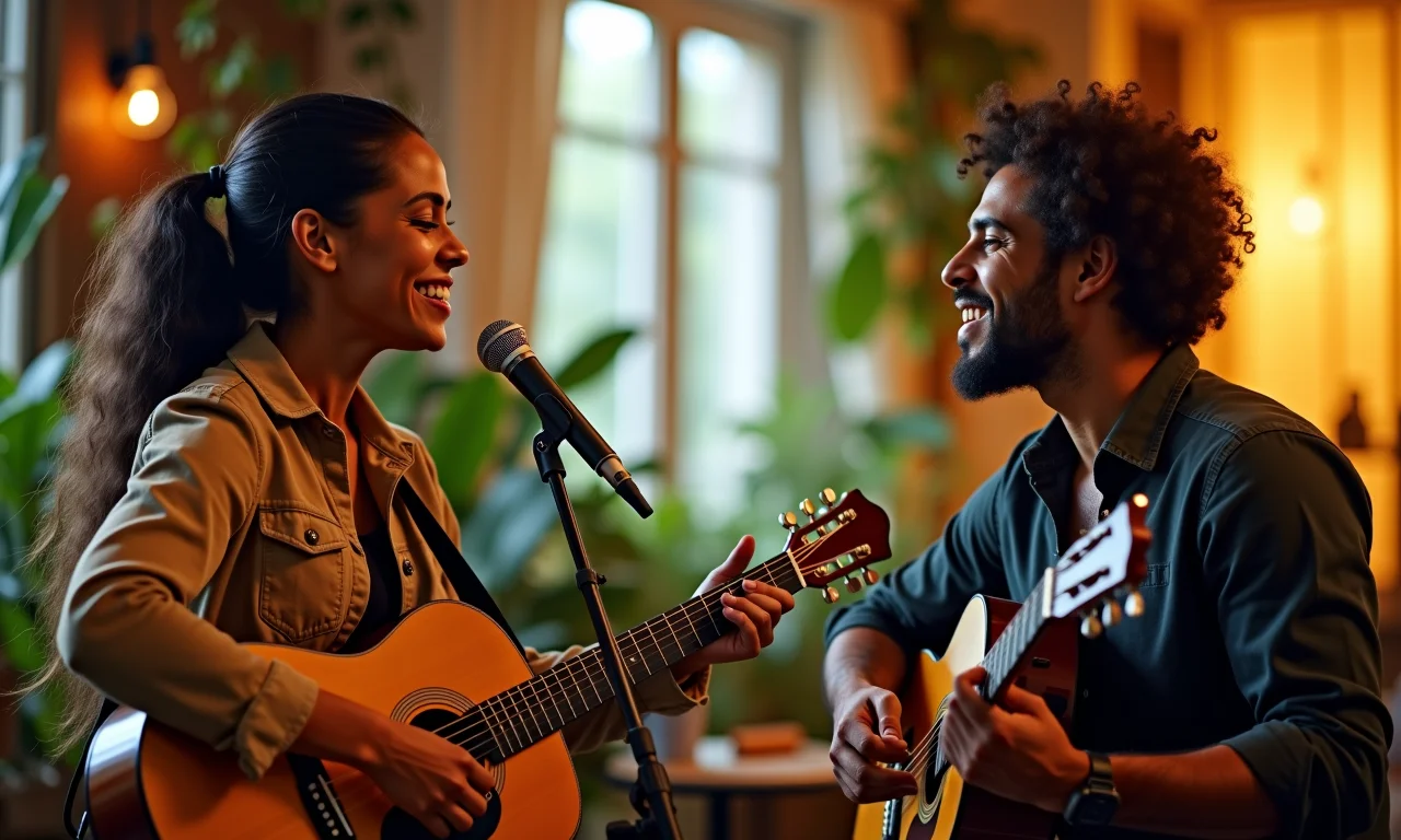 Compositor e letrista trabalhando juntos.