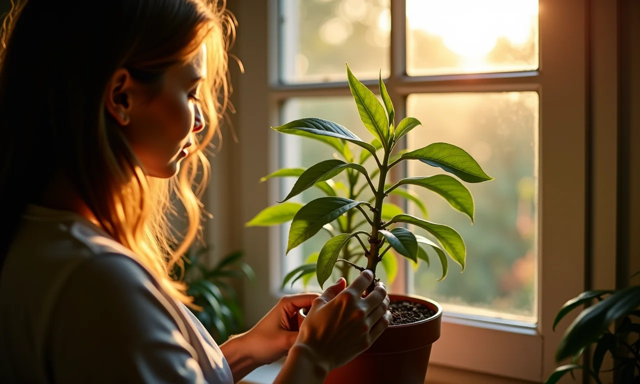 Coroa de Cristo recebendo luz solar abundante perto da janela, folhas iluminadas.