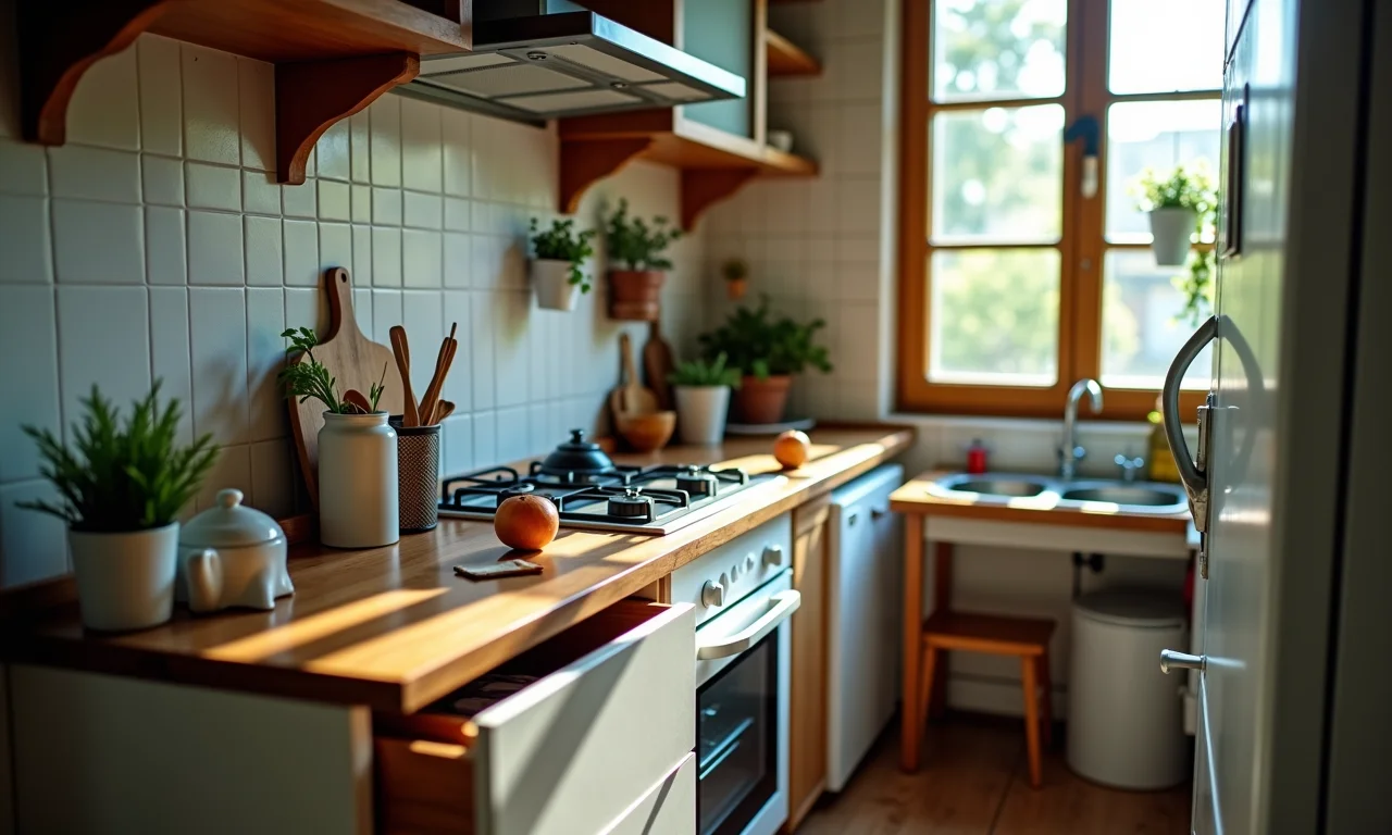 Desvantagens de uma cozinha compacta: pouco espaço e dificuldade de organização.