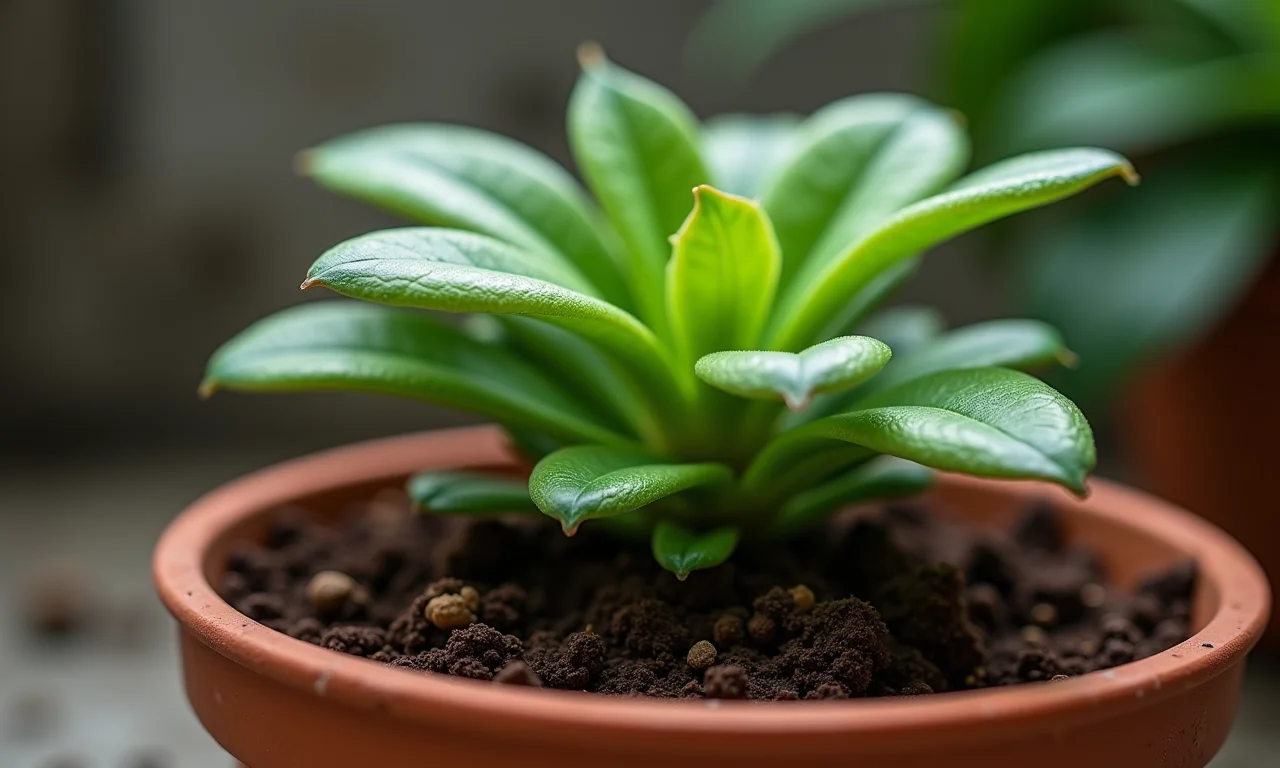 Detalhe do substrato e vaso adequados para Zamioculca.