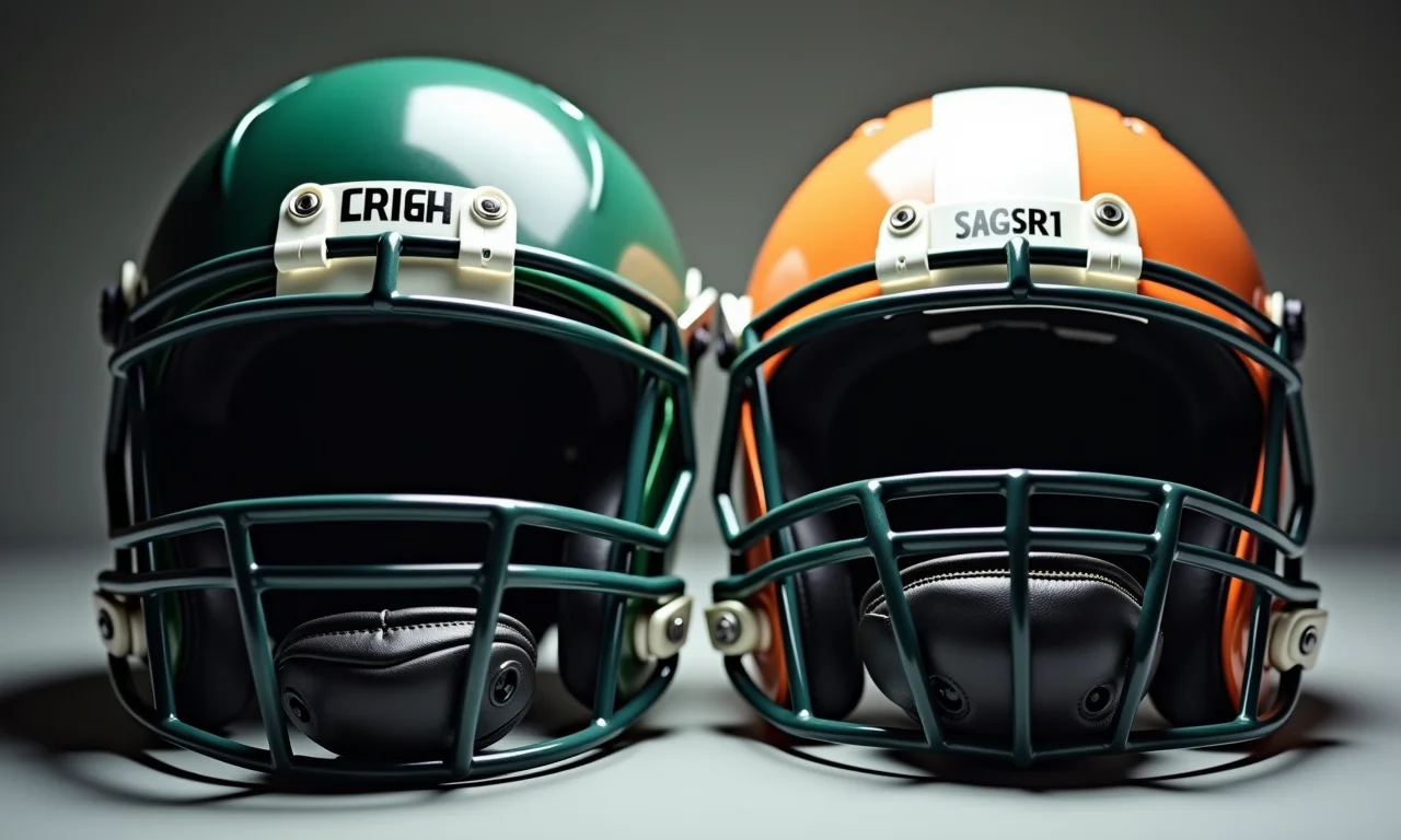 Detalhe dos equipamentos de proteção no rugby e futebol americano.