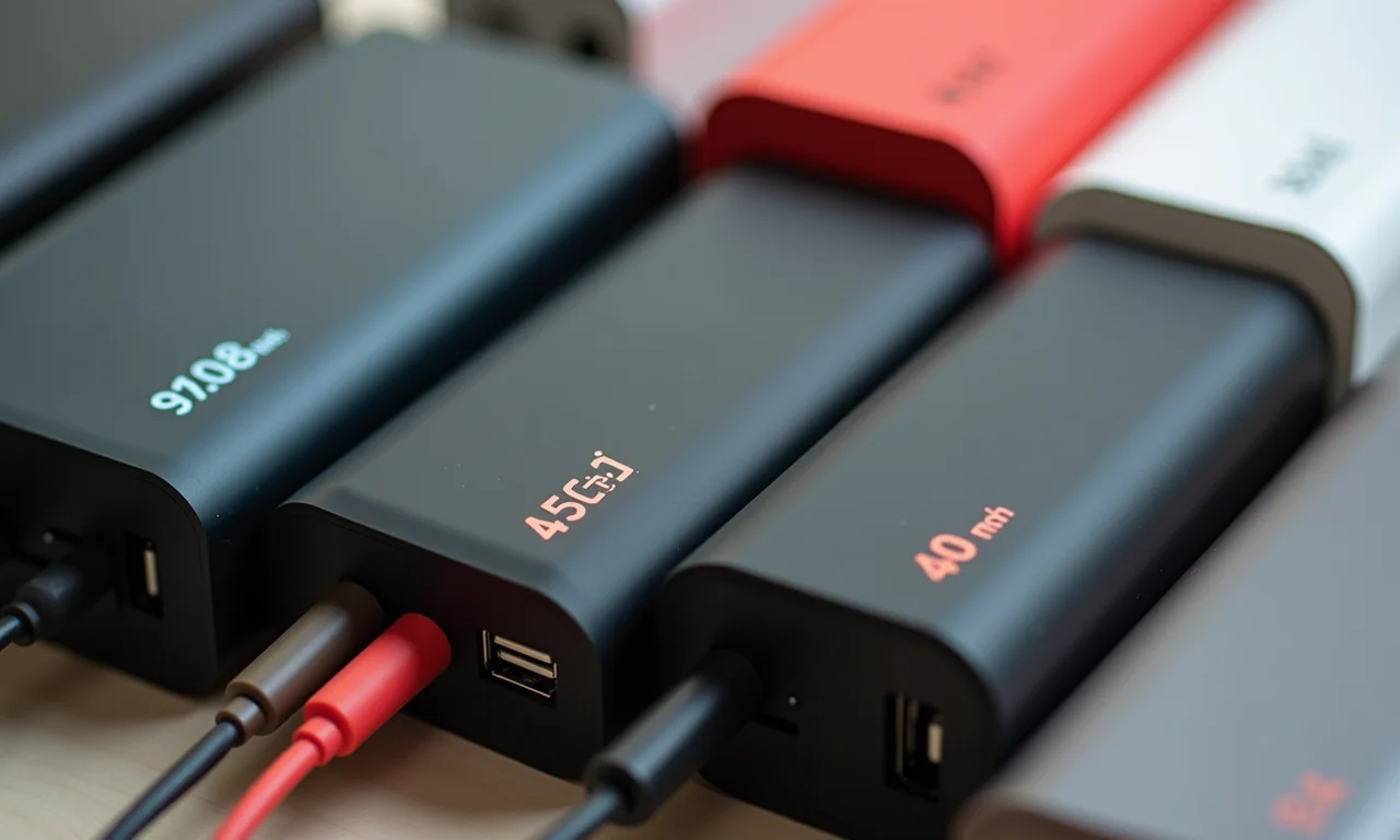 Diferentes capacidades de carga de power banks para escolher.