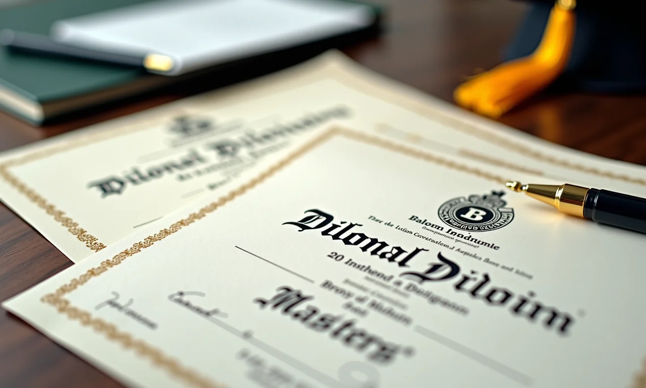 Diplomas e certificados representando titulações acadêmicas.