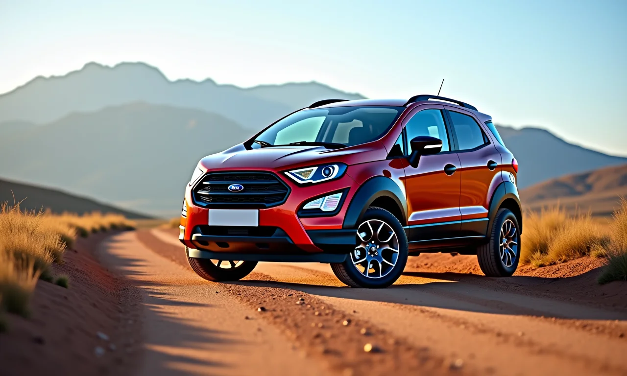 Ecosport Freestyle em estrada de terra com montanhas ao fundo.