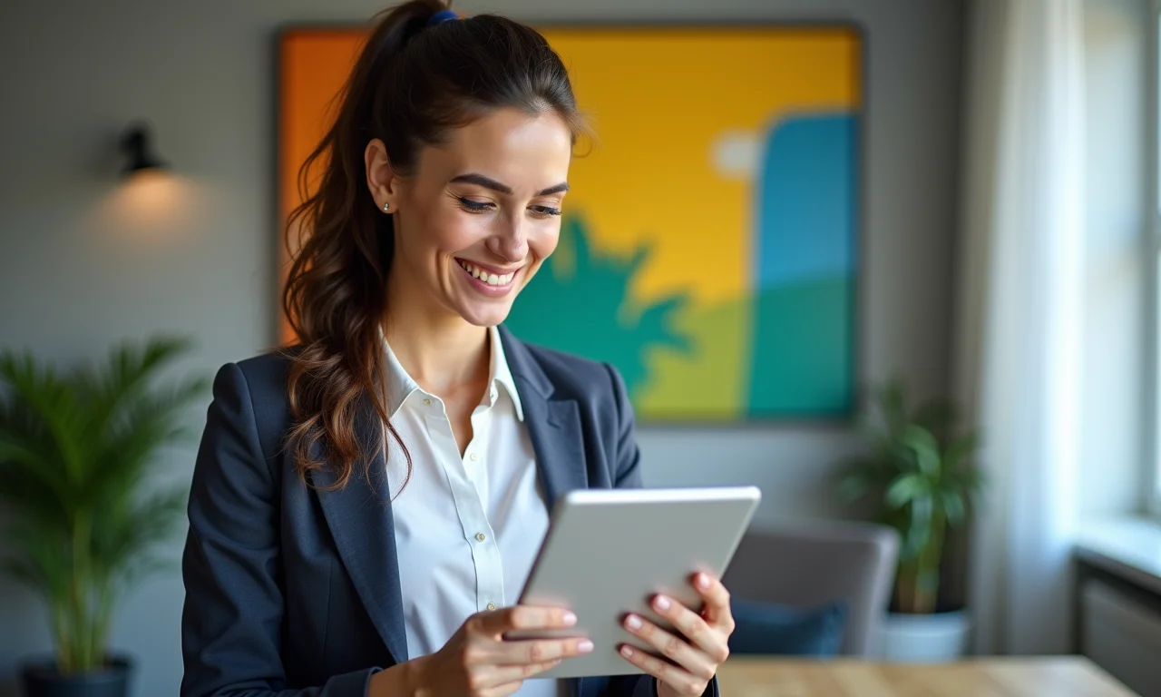 Empresário exibindo Nota Fiscal Eletrônica (NF-e) em tablet.