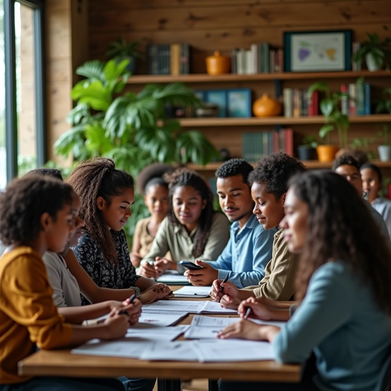 Equipe diversa analisando relatórios de classificação de risco.