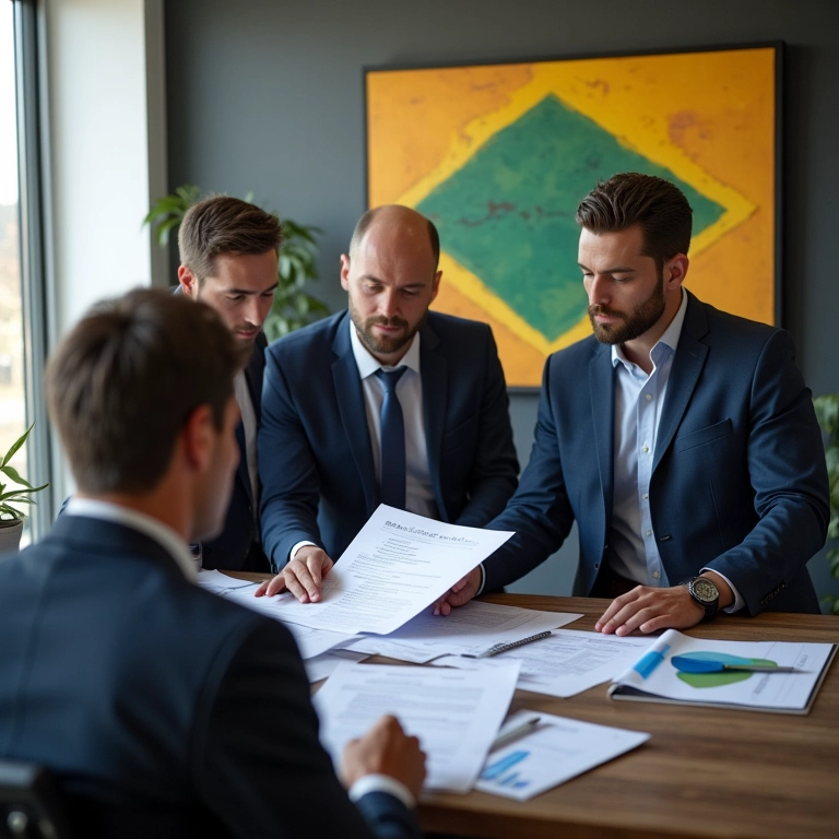 Equipe jurídica analisando relatório de orçamento com foco em redução de custos.