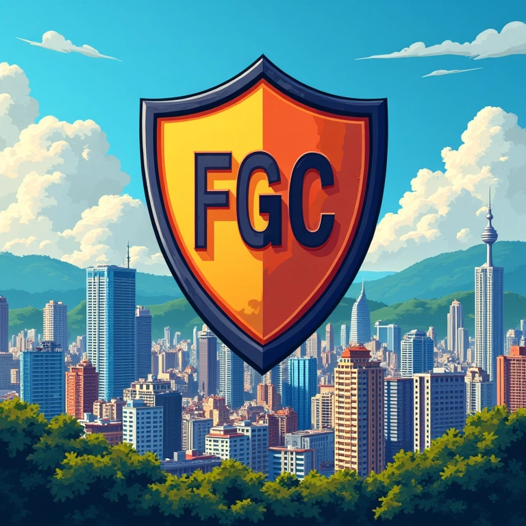 Escudo protetor FGC sobre paisagem urbana de São Paulo.