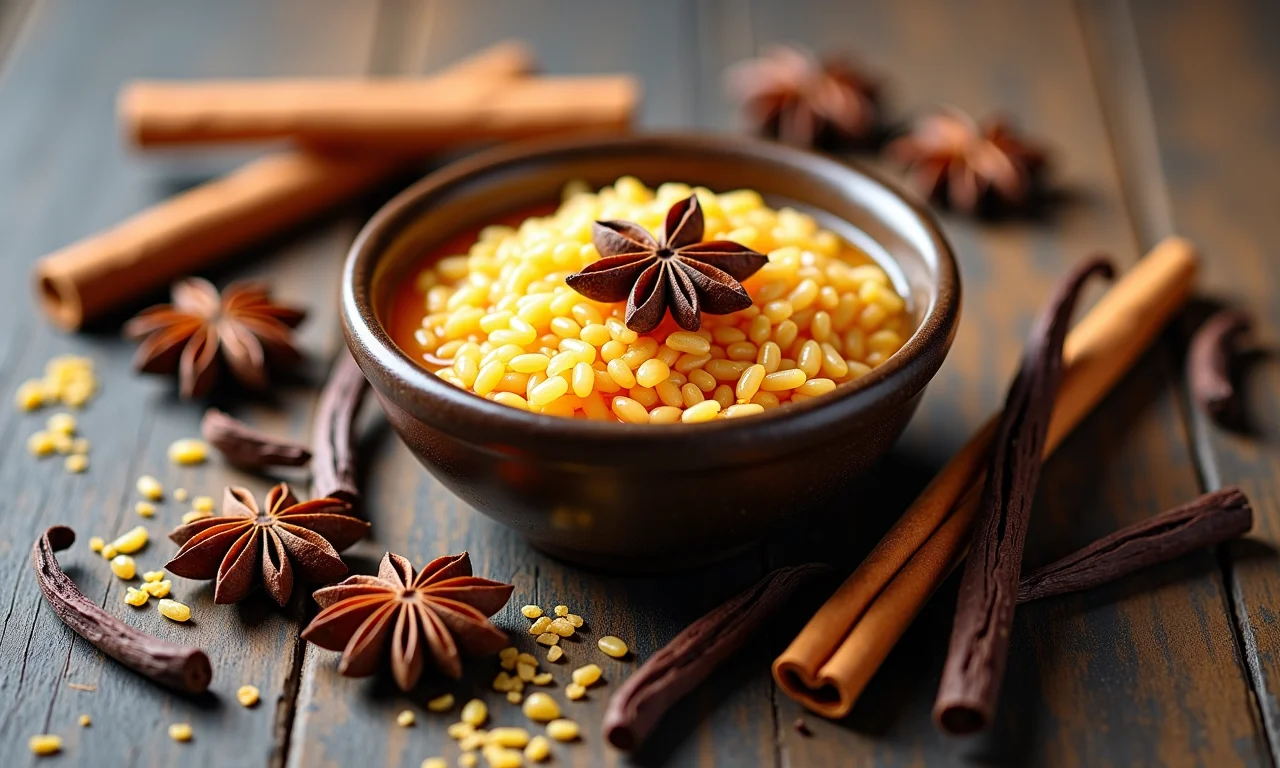 Especiarias aromáticas para um arroz doce irresistível.