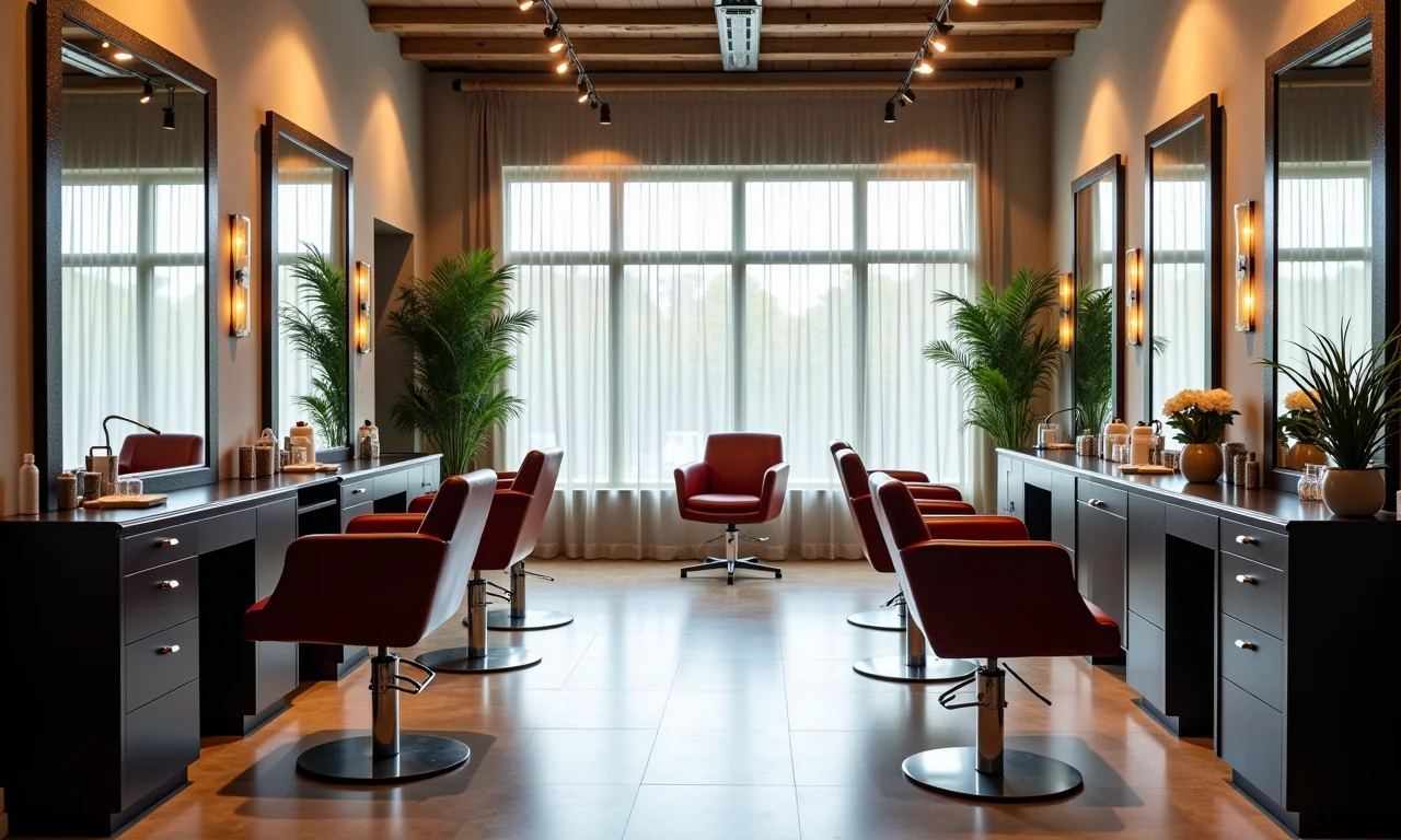 Espelhos amplos em salão de beleza refletindo o espaço e a autoestima dos clientes.