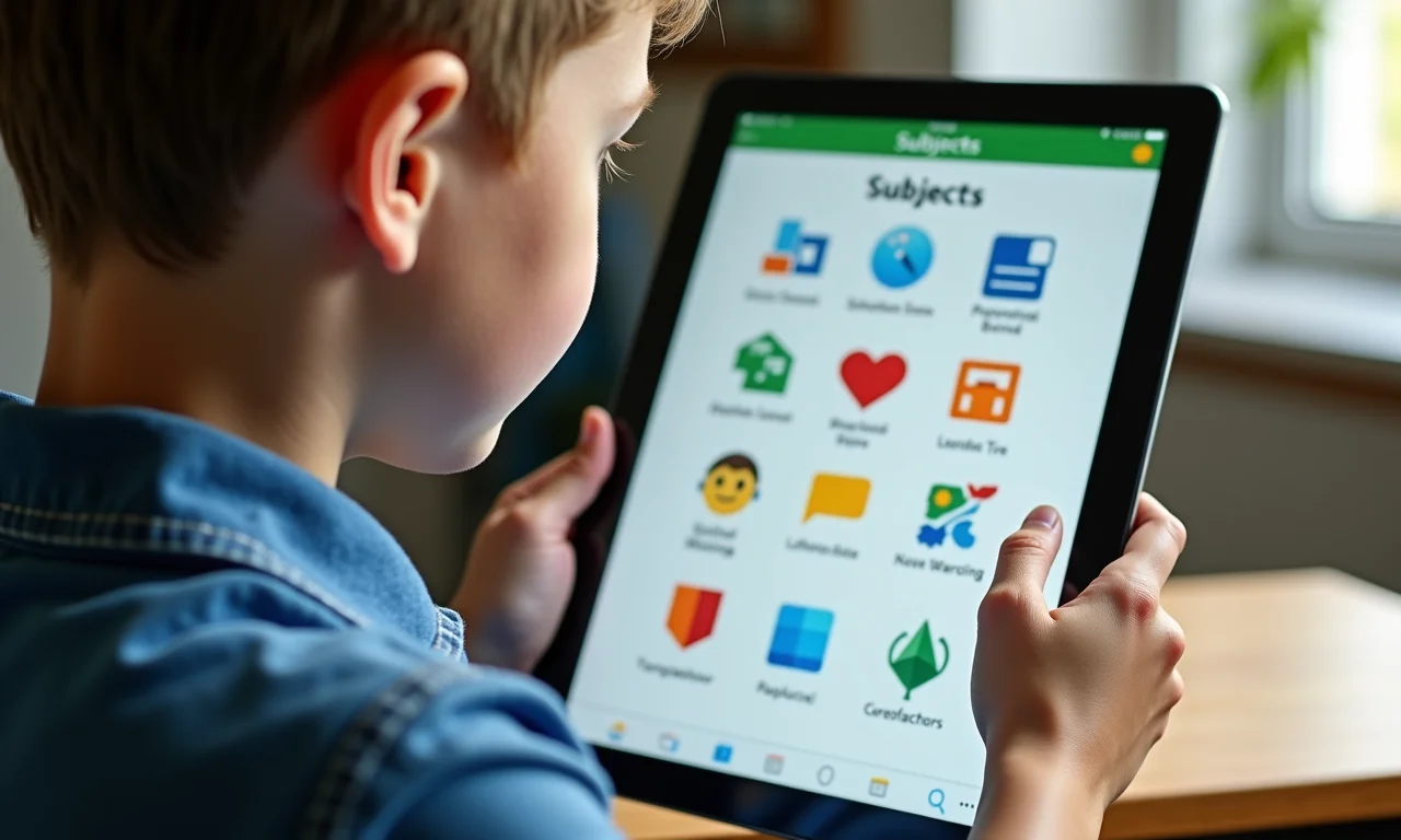 Estudante escolhendo disciplinas em um tablet, representando os itinerários formativos.