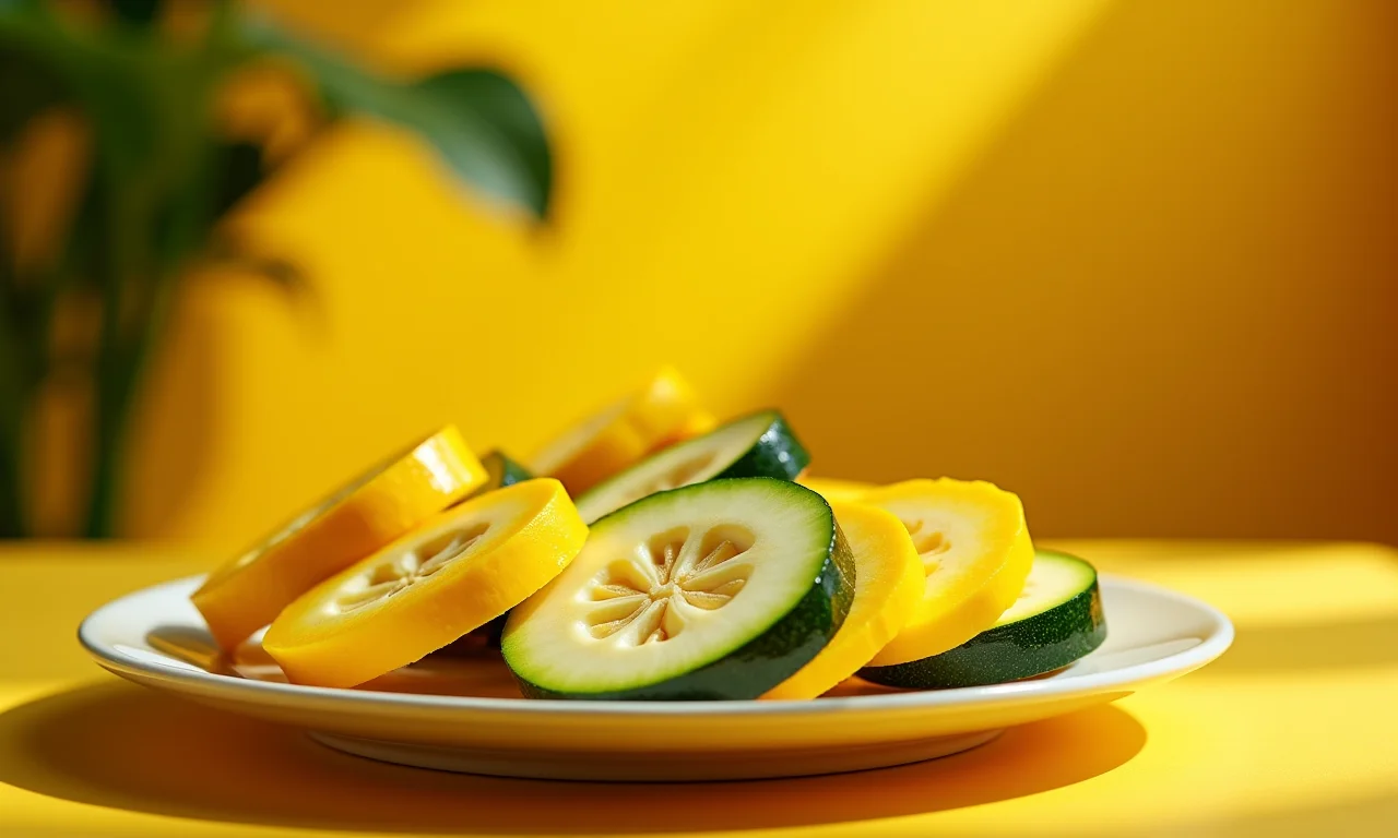 Fatias de abobrinha amarela em um prato.