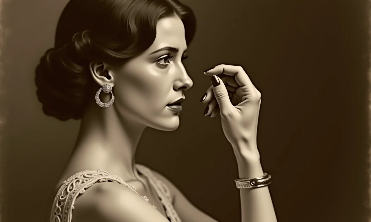 Foto vintage de uma mulher dos anos 20 usando um ear cuff antigo.